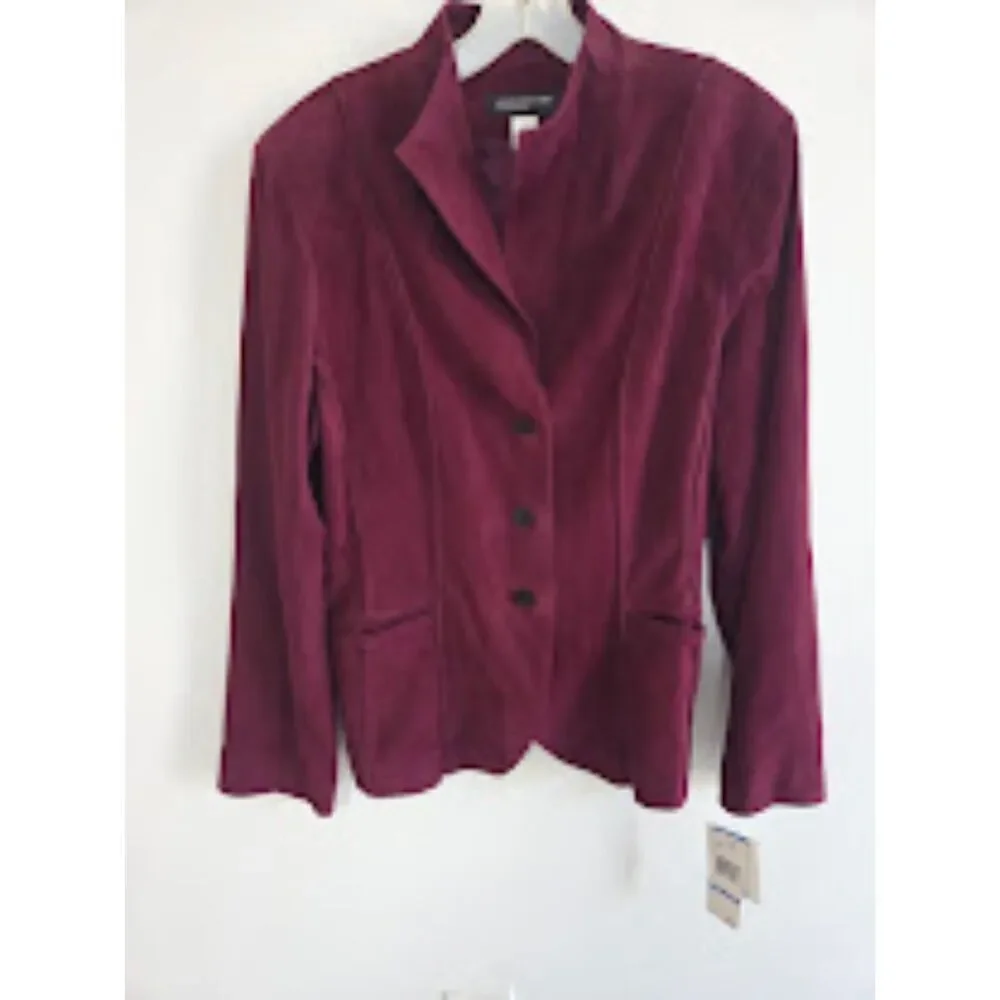 NWT Jones New York Burgunday 100% Suede Band Collar Blazer Jacket size XL